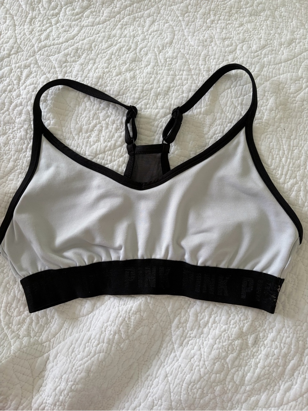 PINK Victoria's Secret White Sports Bralette with Black Trim